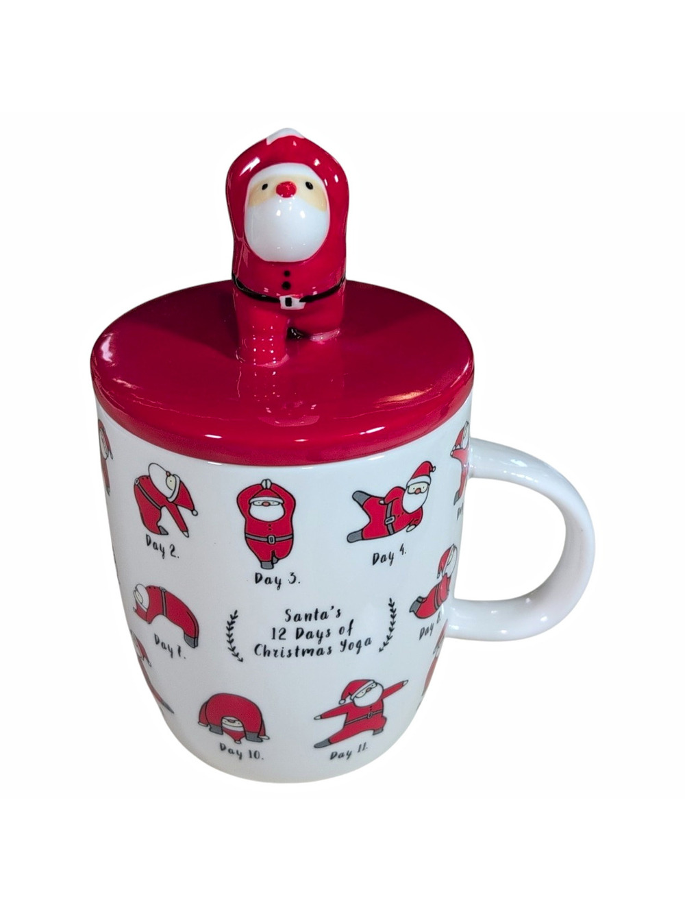 Magentia Designer Collection Santa Christmas Yoga 11oz Ceramic Mug w/ Lid